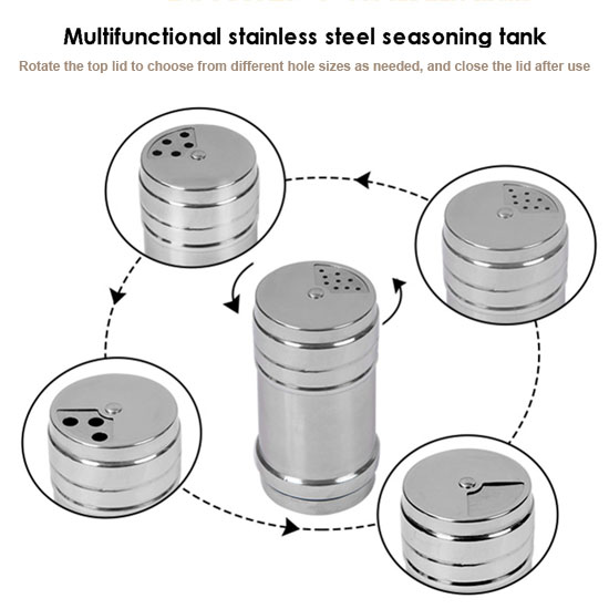2 Piece Set of Stainless Steel Seasoning, Spice, Salt & Pepper Shaker, - Image 2