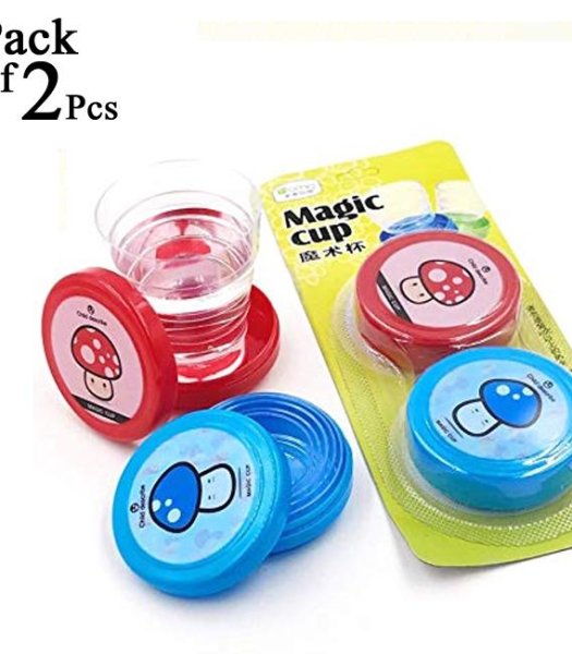 Pack of 2 Pcs Portable Cartoon Printed Plastic Fold-able Magic Cup Glass for kids -Water Drinking Glass for School Children