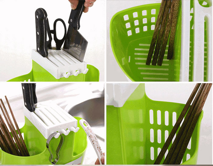 Plastic Drain Rack Kitchen Storage, Kitchenware Organizer Chopsticks Fork Spoon etc - Image 3