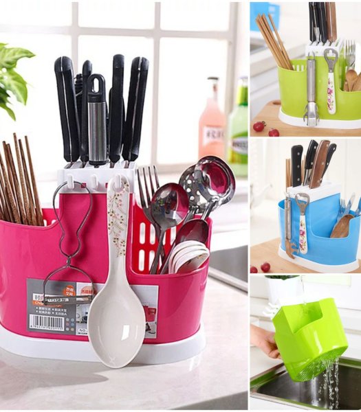 Plastic Drain Rack Kitchen Storage, Kitchenware Organizer Chopsticks Fork Spoon etc