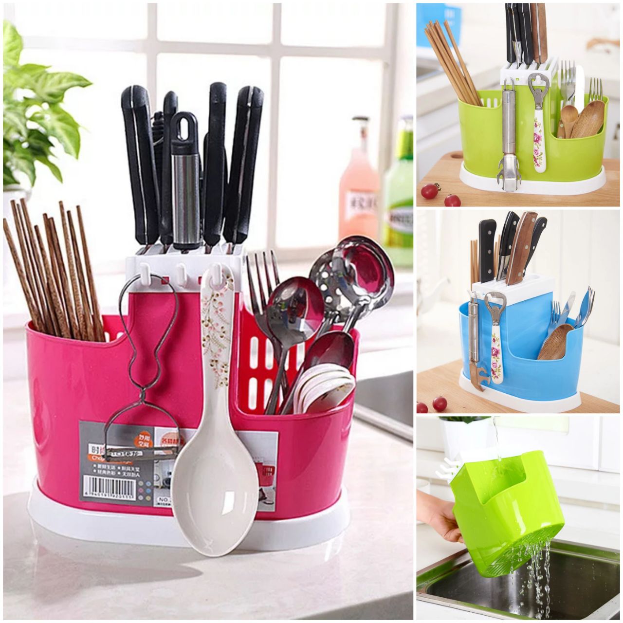 Plastic Drain Rack Kitchen Storage, Kitchenware Organizer Chopsticks Fork Spoon etc