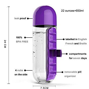 2 in 1 Usage Weekly Medicine/Vitamins Pill Box Organizing Water Bottle - Image 4