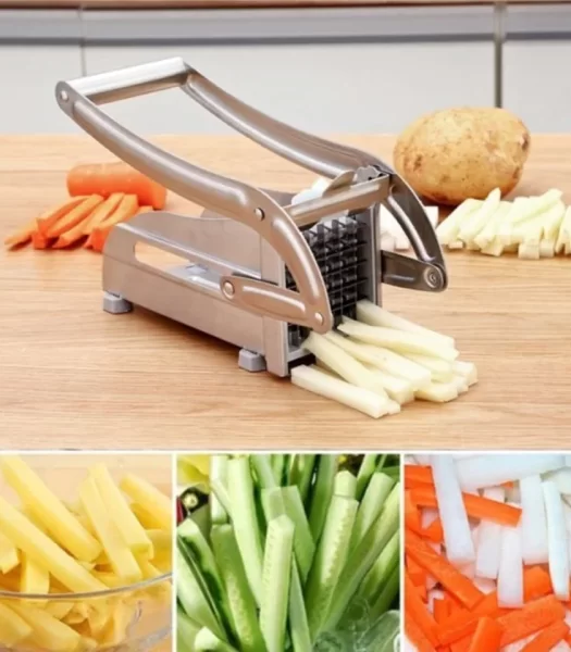 2-Blade Manual French Fry Cutter, Stainless Steel Potato & Vegetable Slicer