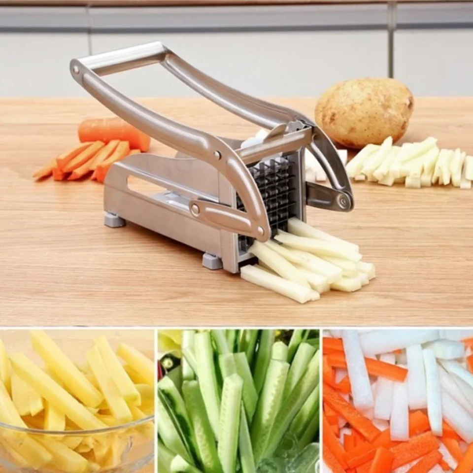 2-Blade Manual French Fry Cutter, Stainless Steel Potato & Vegetable Slicer