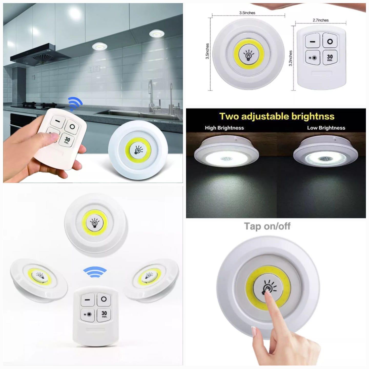 Set of 3 Wireless LED Night Light Dimmable Under Cabinet & Wardrobe Light - Image 2