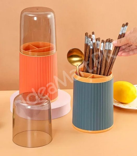 3-grid-plastic-cutlery-holder-with-transparent-lid-for-kitchen-countertop-or-drawer-organization-product-image