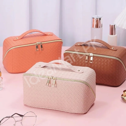 leather-mini-waterproof-makeup-bag-with-6-compartment-for-travel-toiletry-storage-product-image