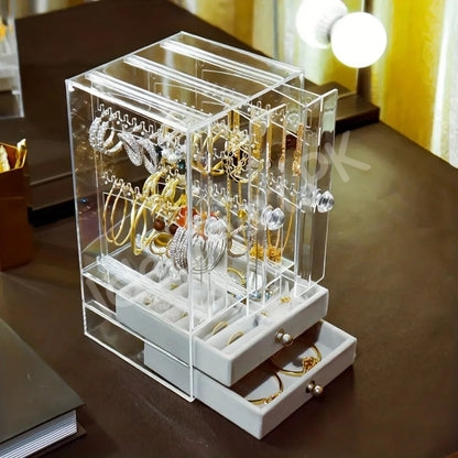jewelry-organizer-display-case-with-2-drawers-acrylic-box-for-earrings-necklaces-product-image