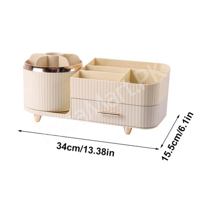 plastic-360-rotating-makeup-organizer-with-brush-holder-1-drawer-9-compartment-for-vanity-product-image