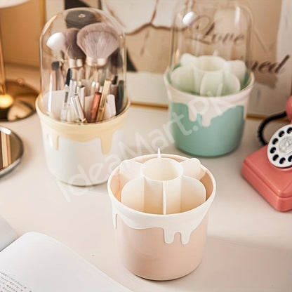 360-rotating-plastic-brush-holder-with-transparent-lid-6-grids-for-concealer-pens-storage-product-image