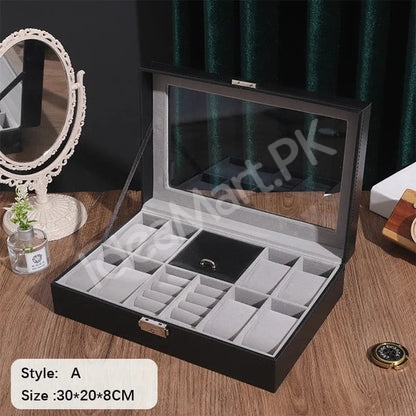watch-jewellery-organizer-with-lock-transparent-lid-8-grid-leather-storage-case-product-image
