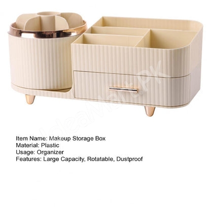 plastic-360-rotating-makeup-organizer-with-brush-holder-1-drawer-9-compartment-for-vanity-product-image