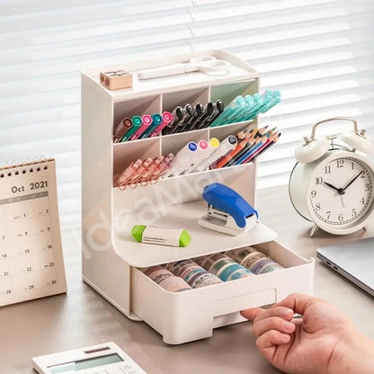 plastic-pen-holder-with-1-drawer-6-grids-for-office-desks-product-image