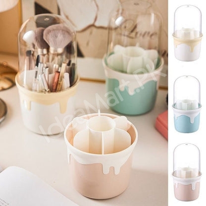 360-rotating-plastic-brush-holder-with-transparent-lid-6-grids-for-concealer-pens-storage-product-image