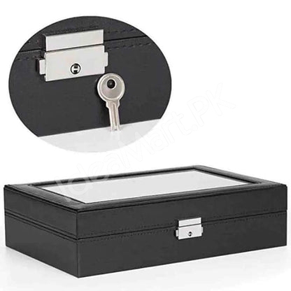 watch-jewellery-organizer-with-lock-transparent-lid-8-grid-leather-storage-case-product-image