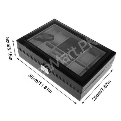 watch-jewellery-organizer-with-lock-transparent-lid-8-grid-leather-storage-case-product-image