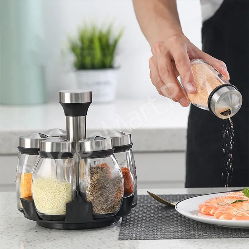 6-piece-glass-spice-jar-set-with-stainless-steel-lids-360-rotating-stand-for-herbs-salt-pepper-storage-product-image
