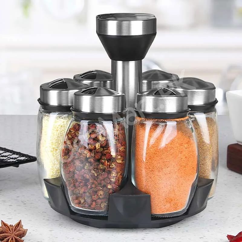 6-piece-glass-spice-jar-set-with-stainless-steel-lids-360-rotating-stand-for-herbs-salt-pepper-storage-product-image