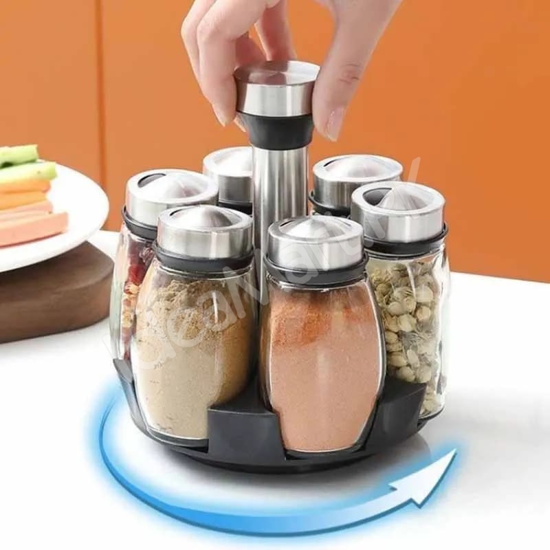 6-piece-glass-spice-jar-set-with-stainless-steel-lids-360-rotating-stand-for-herbs-salt-pepper-storage-product-image
