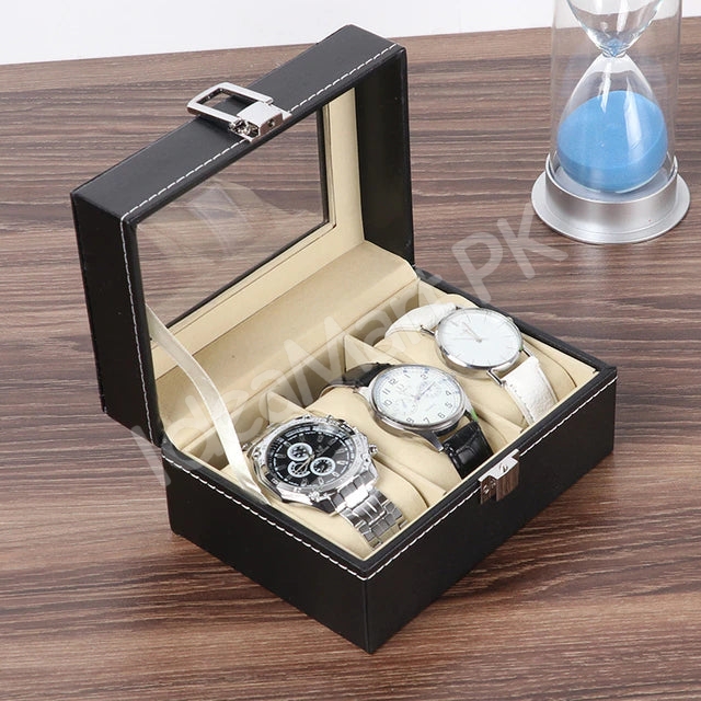 watch-organzier-with-lock-transparent-lid-3-grid-leather-storage-for-jewellery-sunglasses-product-image