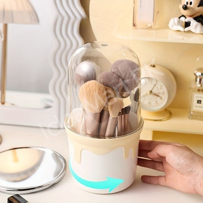360-rotating-plastic-brush-holder-with-transparent-lid-6-grids-for-concealer-pens-storage-product-image
