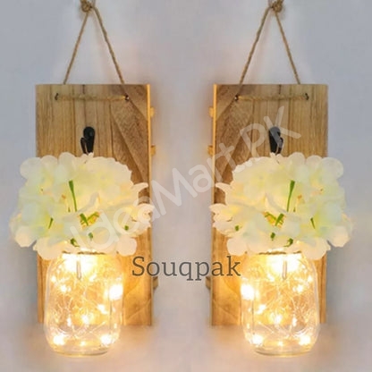 wall-mounted-flower-garland-led-jar-with-wooden-hanging-for-home-decoration-product-image