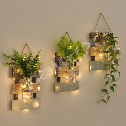 wooden-wall-hanging-glass-jar-with-flower-arrangement-wateproof-led-light-product-image