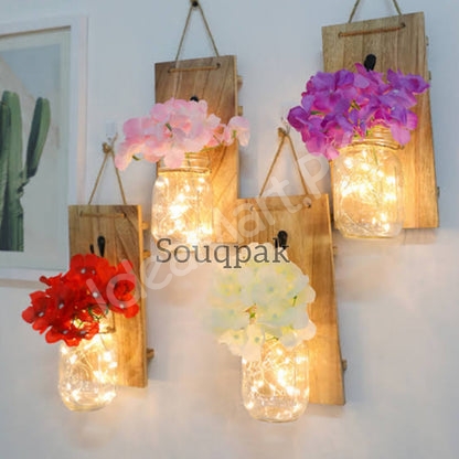 wall-mounted-flower-garland-led-jar-with-wooden-hanging-for-home-decoration-product-image