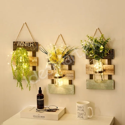 wooden-wall-hanging-glass-jar-with-flower-arrangement-wateproof-led-light-product-image