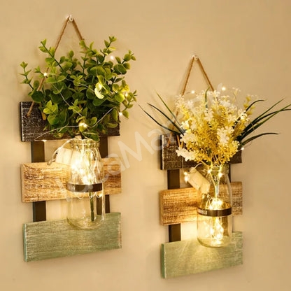 wooden-wall-hanging-glass-jar-with-flower-arrangement-wateproof-led-light-product-image