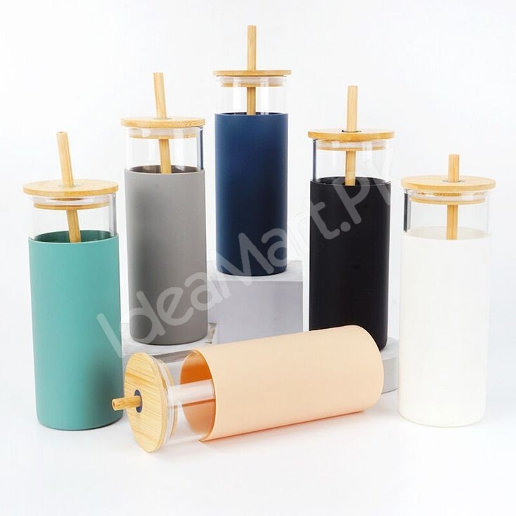 drinking-bottle-550ml-glass-with-wood-lid-straw-silicone-sleeve-for-juice-yogurt-product-image