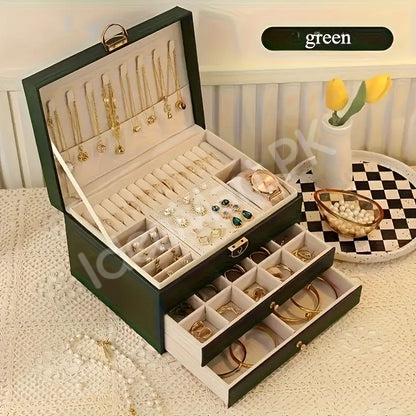 velvet-jewellery-organizer-box-with-2-drawers-necklace-hooks-for-watches-earrings-accessories-storage-product-image