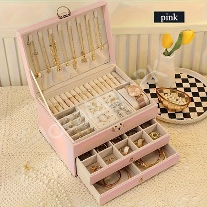 velvet-jewellery-organizer-box-with-2-drawers-necklace-hooks-for-watches-earrings-accessories-storage-product-image