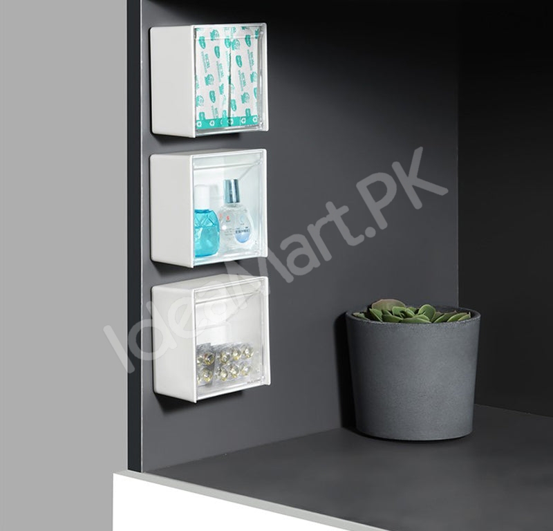adhesive-wall-mounted-storage-box-with-transparent-flip-lid-cosmetic-organizer-for-small-items-product-image
