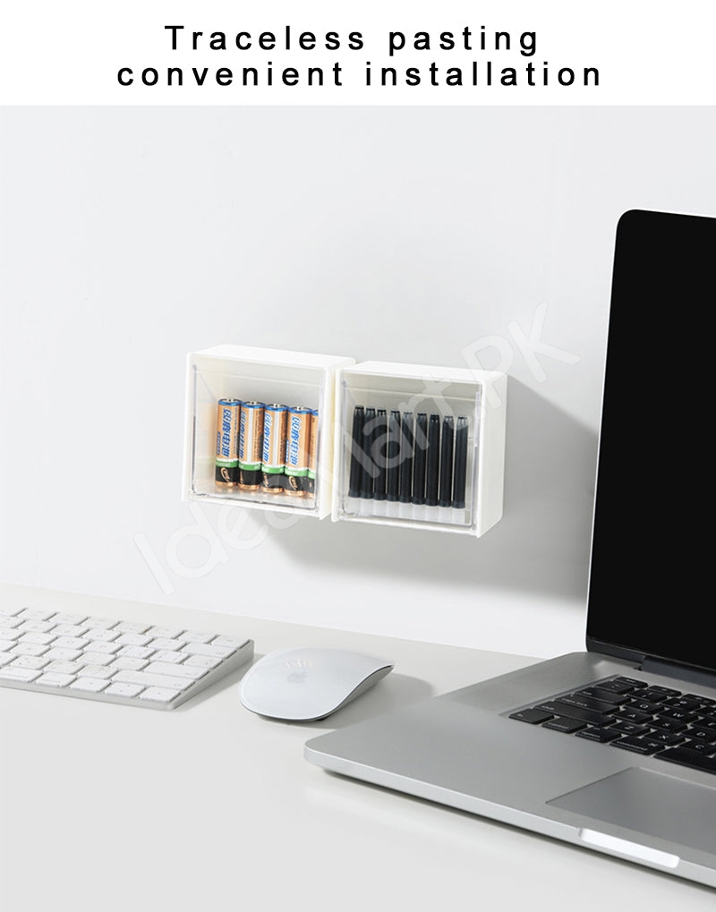 adhesive-wall-mounted-storage-box-with-transparent-flip-lid-cosmetic-organizer-for-small-items-product-image