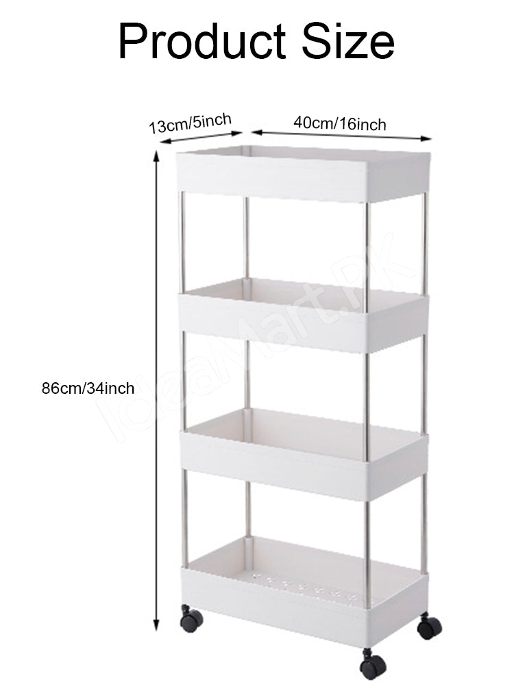 4-tier-slim-rolling-utility-cart-with-wheels-hanging-hooks-multi-purpose-plastic-storage-organizer-rack-product-image
