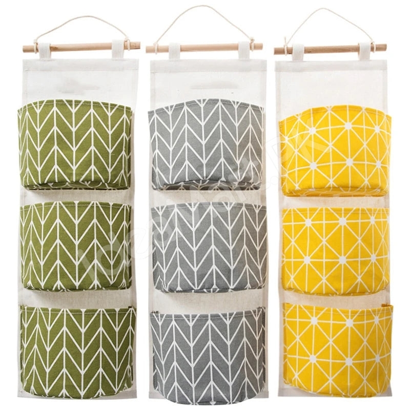wall-hanging-fabric-storage-organizer-with-3-tier-pockets-and-wooden-rod-product-image