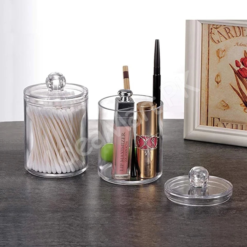 transparent-acrylic-organizer-jar-with-lid-for-cotton-swabs-pads-product-image