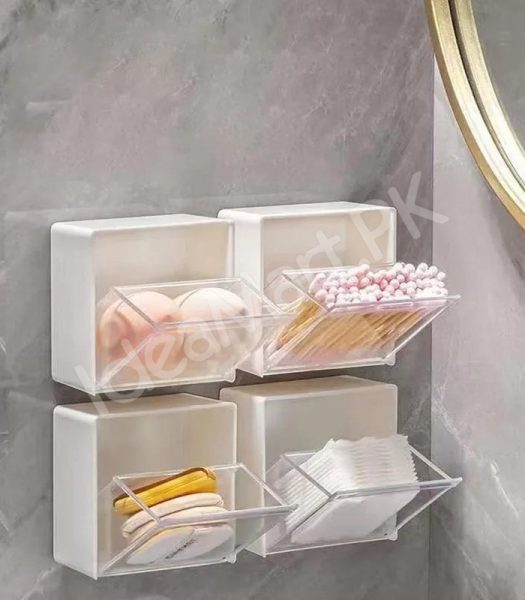 adhesive-wall-mounted-storage-box-with-transparent-flip-lid-cosmetic-organizer-for-small-items-product-image