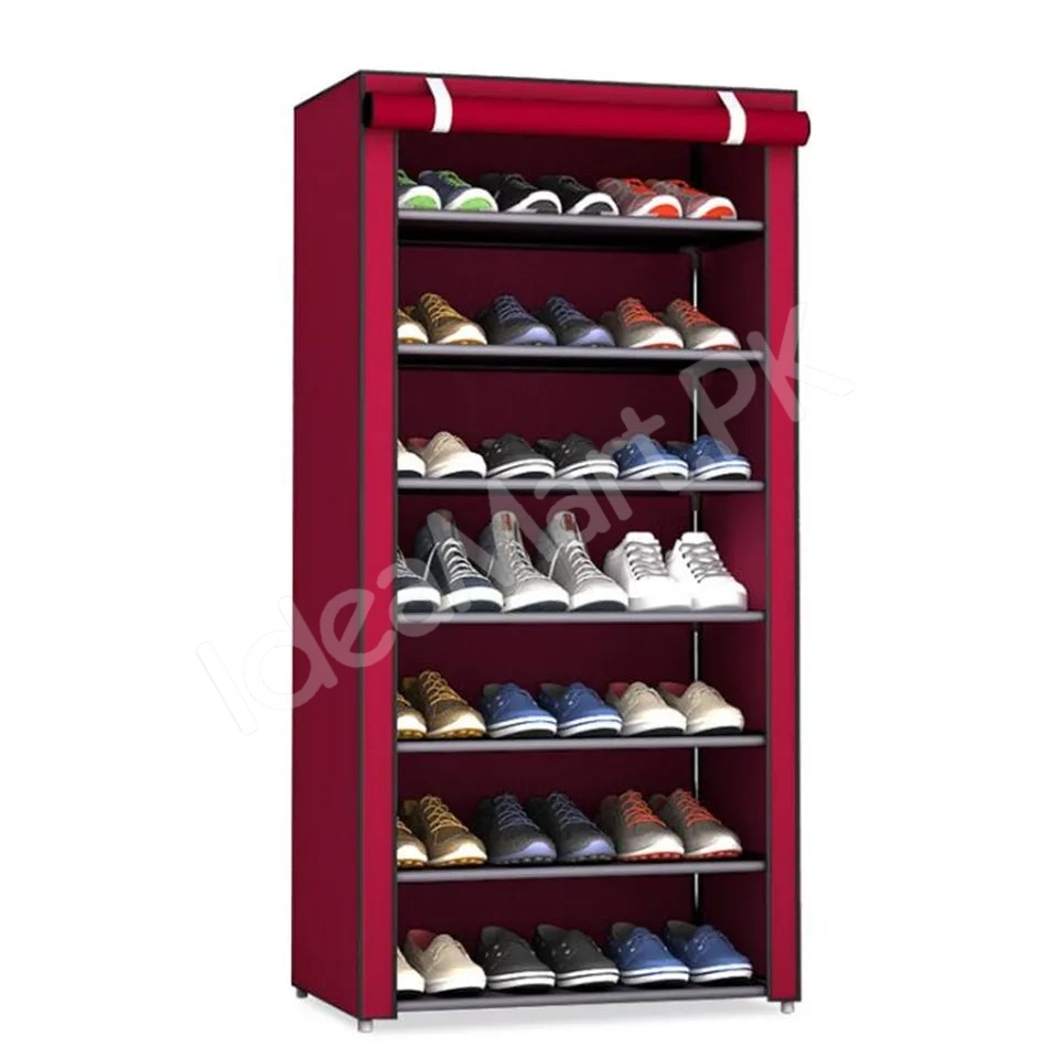 5-tier-portable-shoe-rack-organizer-with-roll-up-dustproof-fabric-cover-metal-frame-product-image