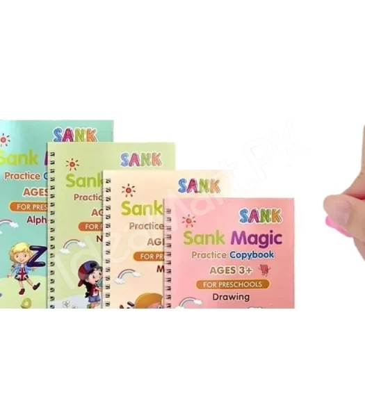 sank-magic-practice-copybook-set-4-learning-books-with-magic-pen-10-refills-for-tracing-handwriting-alphabet-numbers-montessori-preschool-kids-product-image