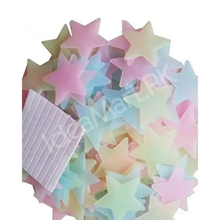 pack-of-100-3d-stars-glow-in-the-dark-wall-stickers-luminous-fluorescent-wall-stickers-for-kids-baby-room-bedroom-ceiling-home-product-image