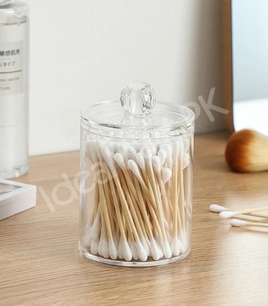 transparent-acrylic-organizer-jar-with-lid-for-cotton-swabs-pads-product-image