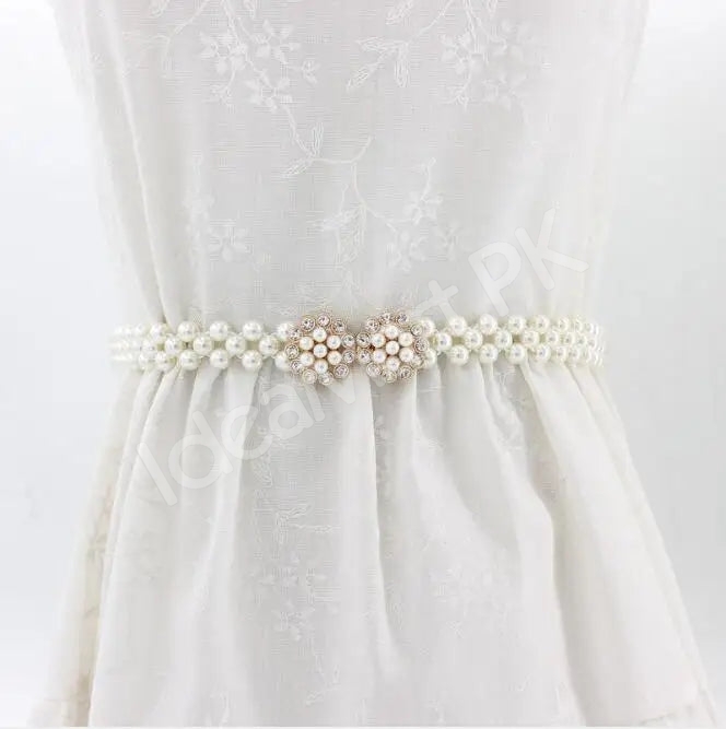 double-strand-pearl-waist-elastic-belt-with-rhinestone-butterfly-clasp-for-dresses-skirts-product-image