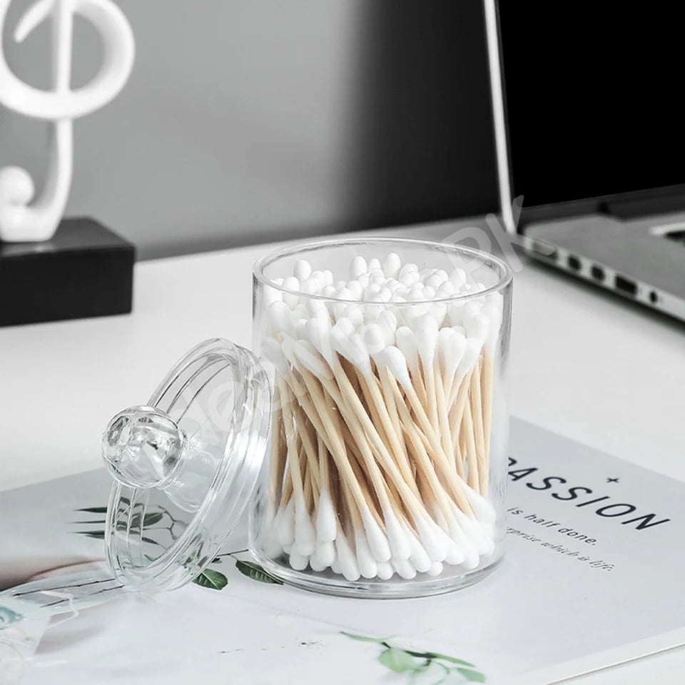 transparent-acrylic-organizer-jar-with-lid-for-cotton-swabs-pads-product-image