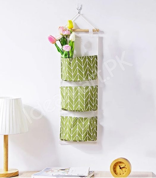 wall-hanging-fabric-storage-organizer-with-3-tier-pockets-and-wooden-rod-product-image
