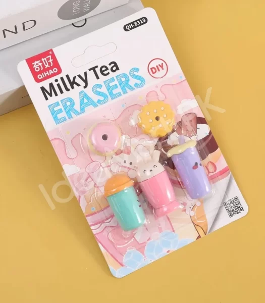 qiaho-3d-milky-tea-eraser-cute-bubble-tea-design-smooth-smudge-free-for-kids-students-product-image
