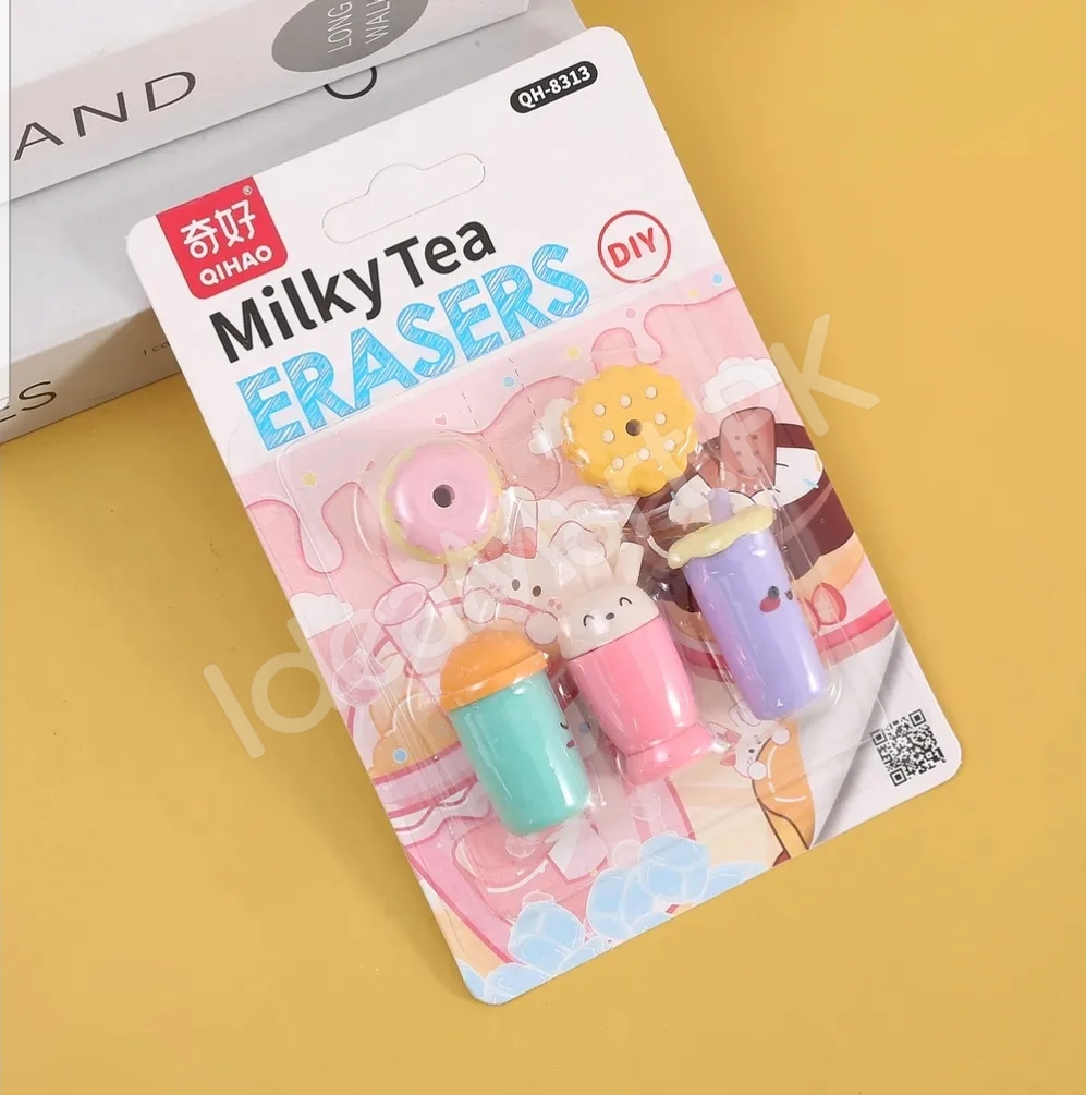 qiaho-3d-milky-tea-eraser-cute-bubble-tea-design-smooth-smudge-free-for-kids-students-product-image