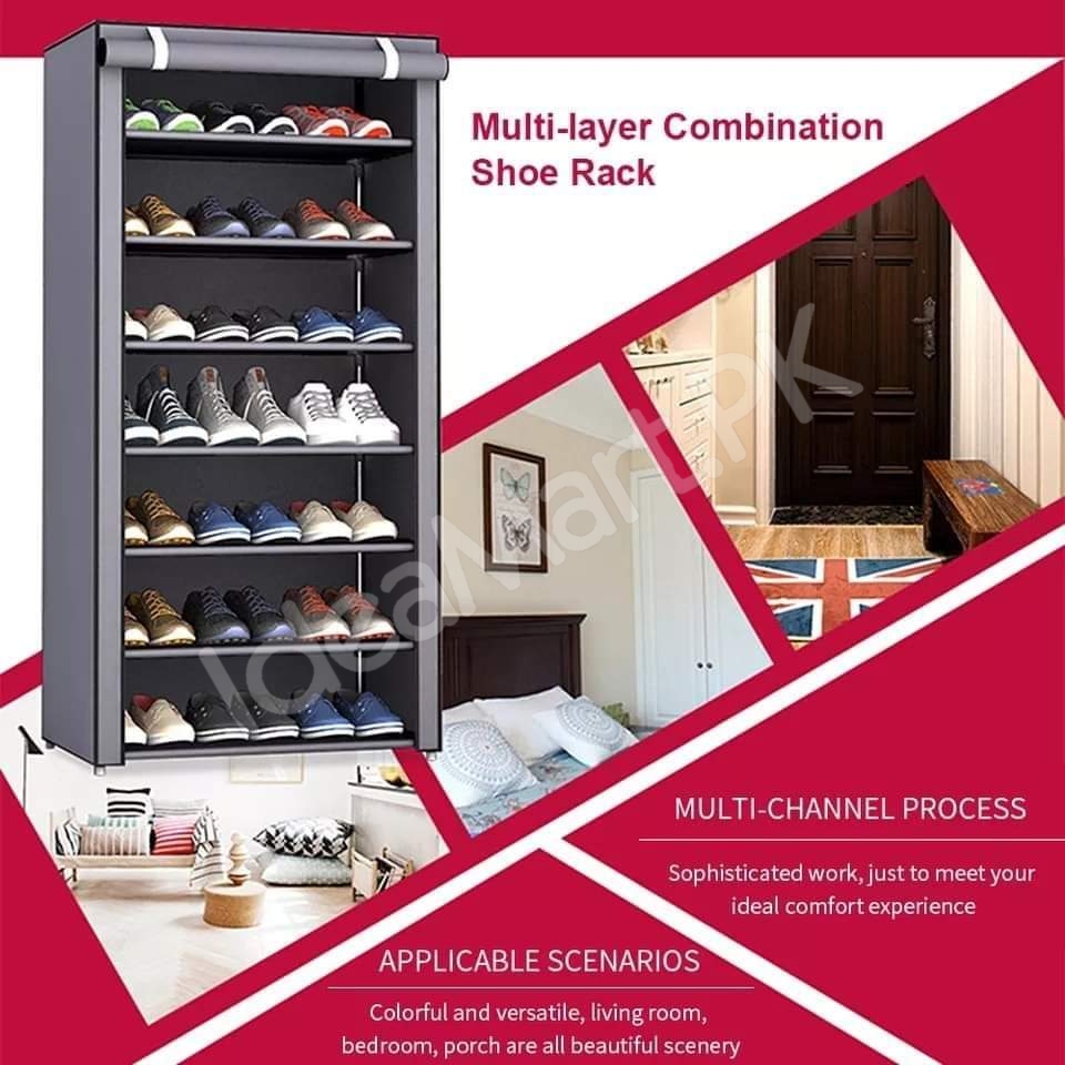 5-tier-portable-shoe-rack-organizer-with-roll-up-dustproof-fabric-cover-metal-frame-product-image