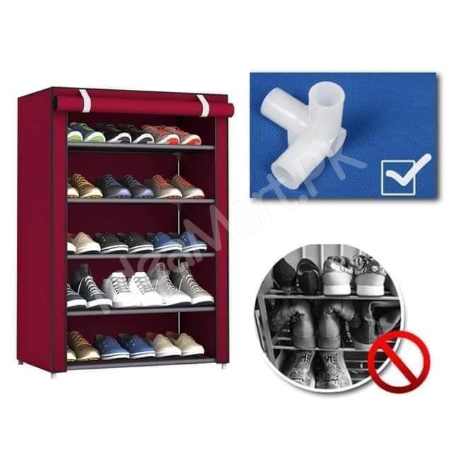 5-tier-portable-shoe-rack-organizer-with-roll-up-dustproof-fabric-cover-metal-frame-product-image